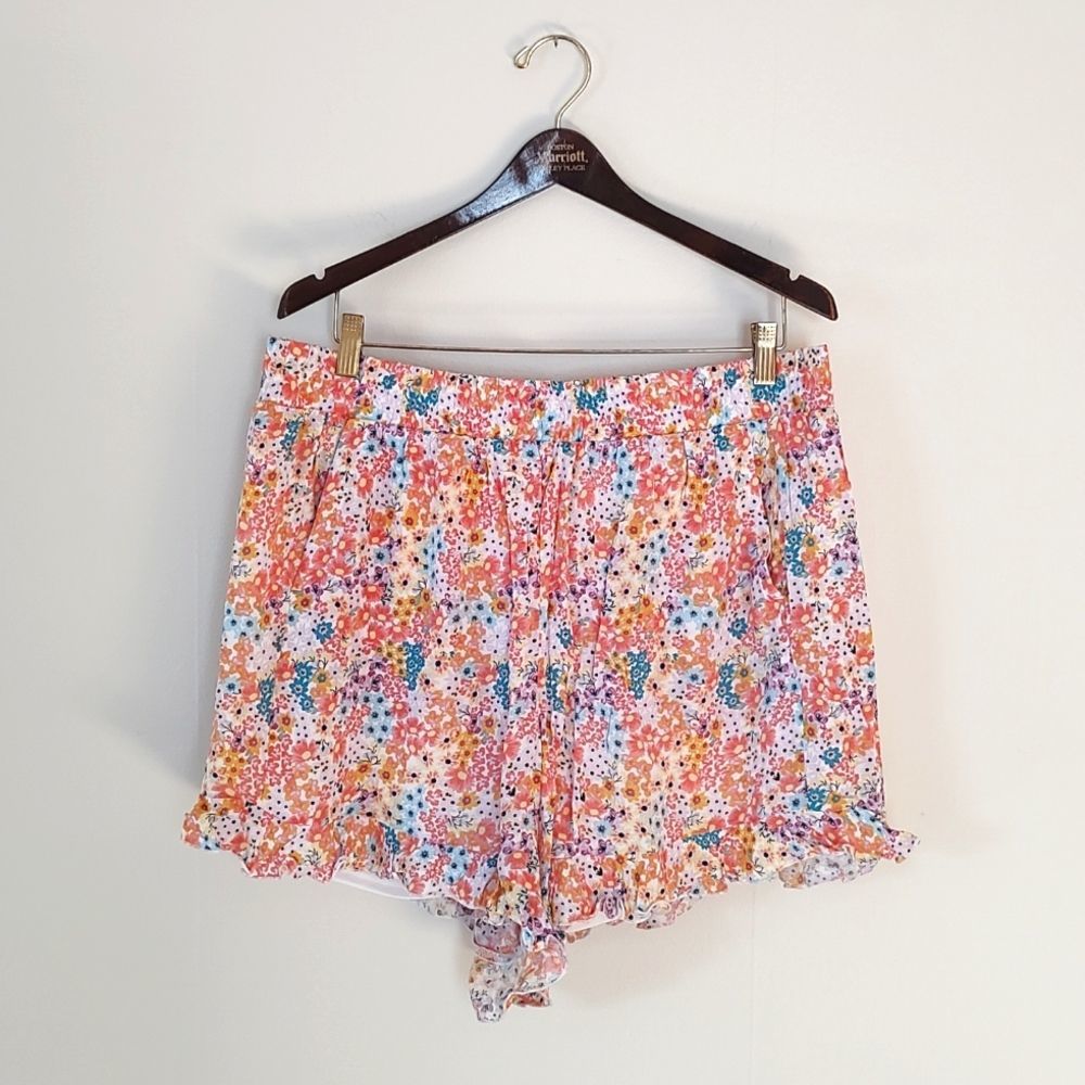 ❤️HP❤️ NWOT! Torrid Coral Floral Lined Ruffle Shorts Pockets Plus Size 1 / 14-16